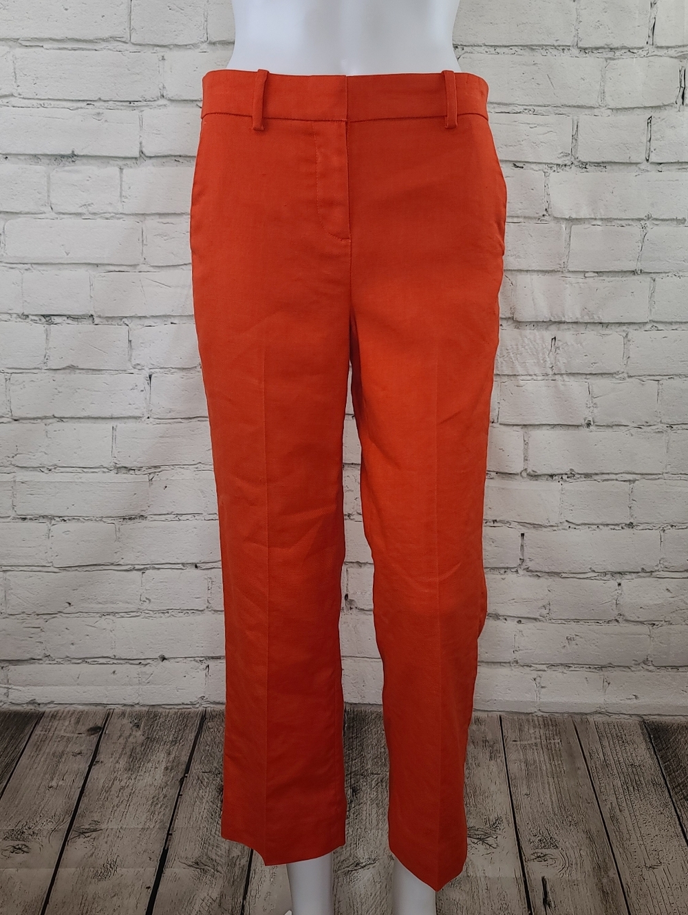 J Crew Peyton Lightweight Hi Rise Stretch Linen Wide Leg Crop Ankle Pant Orange